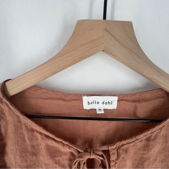BELLA DAHL Linen Tie Front Peasant‎ Top Terracotta Brown Size M - Picture 5 of 11